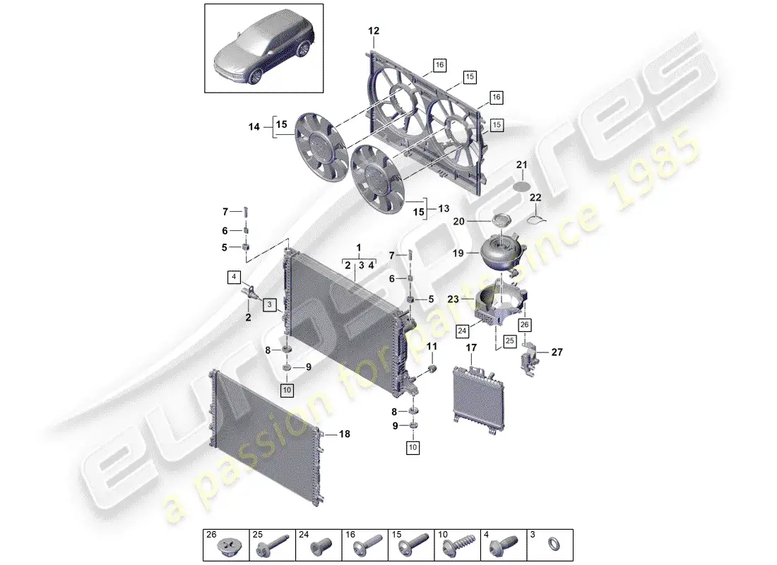 porsche 2020 (cayenne e3 9ya/9yb) water cooling part diagram