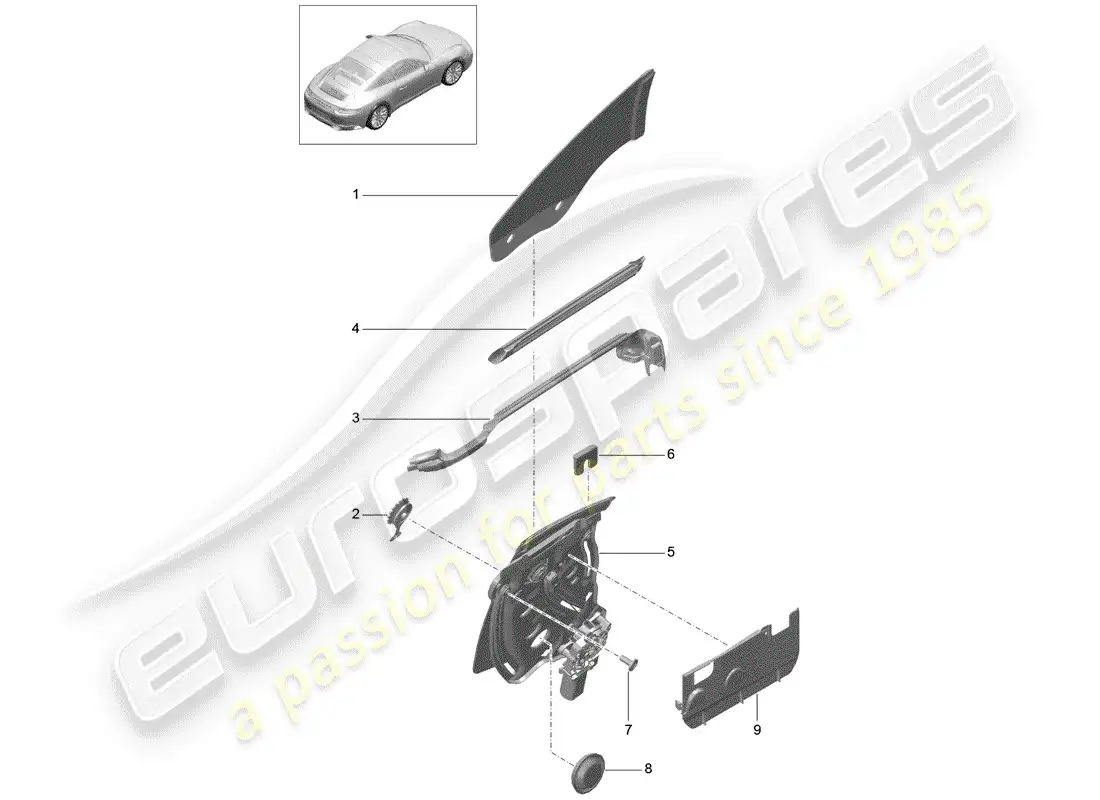 porsche 2017 (991-2) side window parts diagram
