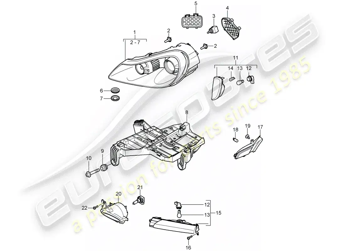 porsche 2008 (cayenne e1 9pa) headlamp parts diagram