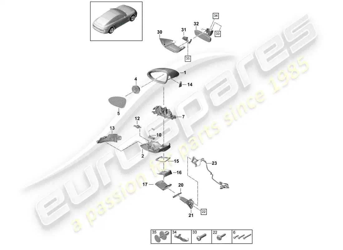 porsche 2019 (panamera 971-1) rear view mirror parts diagram