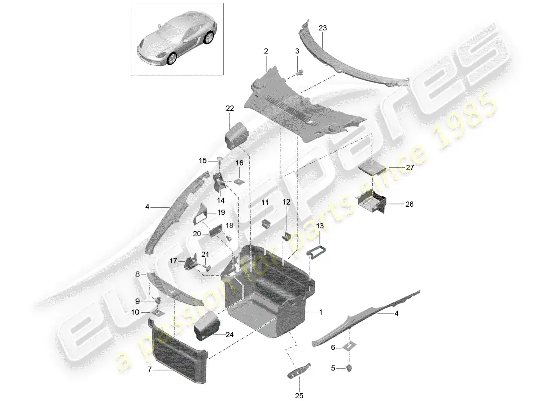 porsche 2020 (718 cayman) boot lining parts diagram