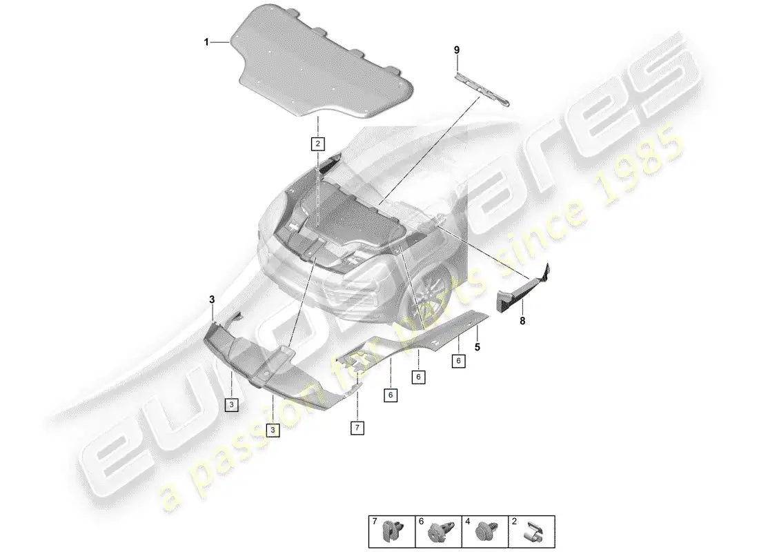 porsche 2019 (cayenne e3 9ya/9yb) sound absorber parts diagram