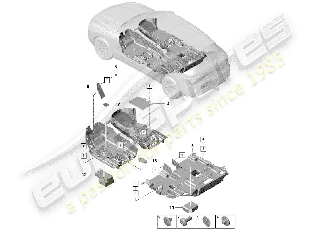 porsche 2018 (cayenne e3 9ya/9yb) floor cover parts diagram