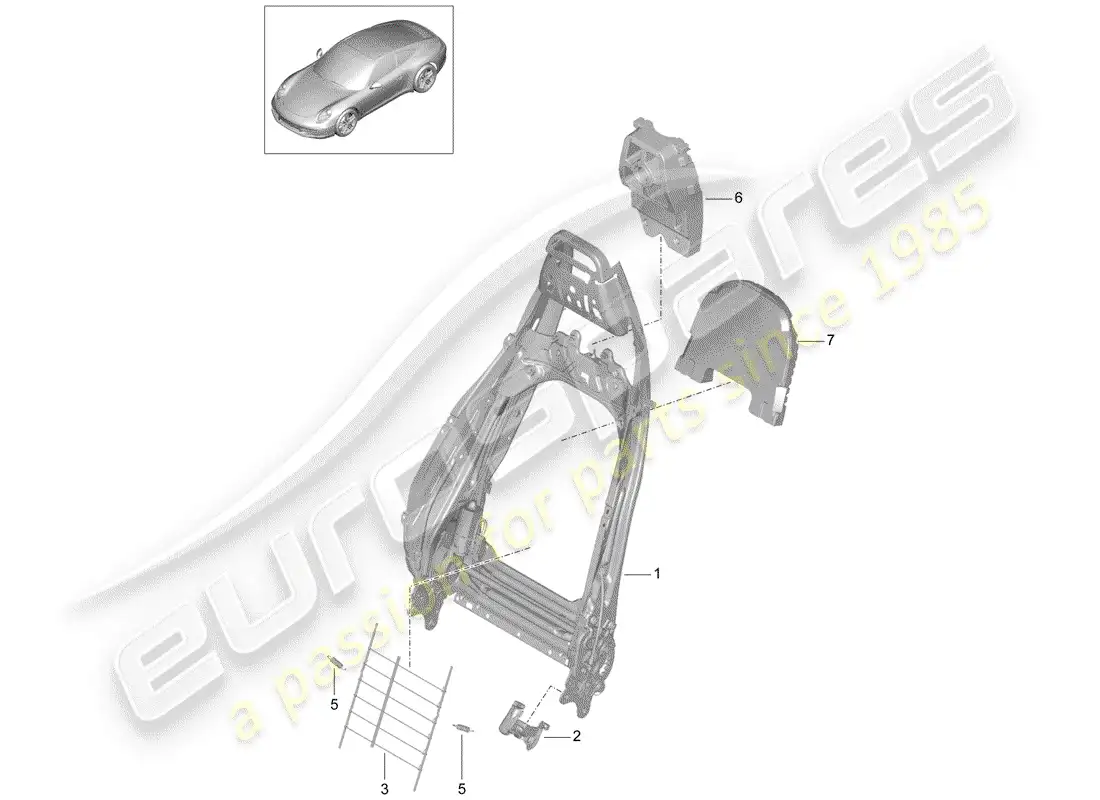 porsche 2013 (991-1) frame - backrest parts diagram
