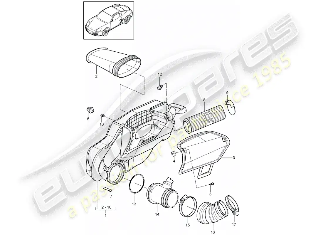 porsche 2009 (987 cayman) air cleaner parts diagram