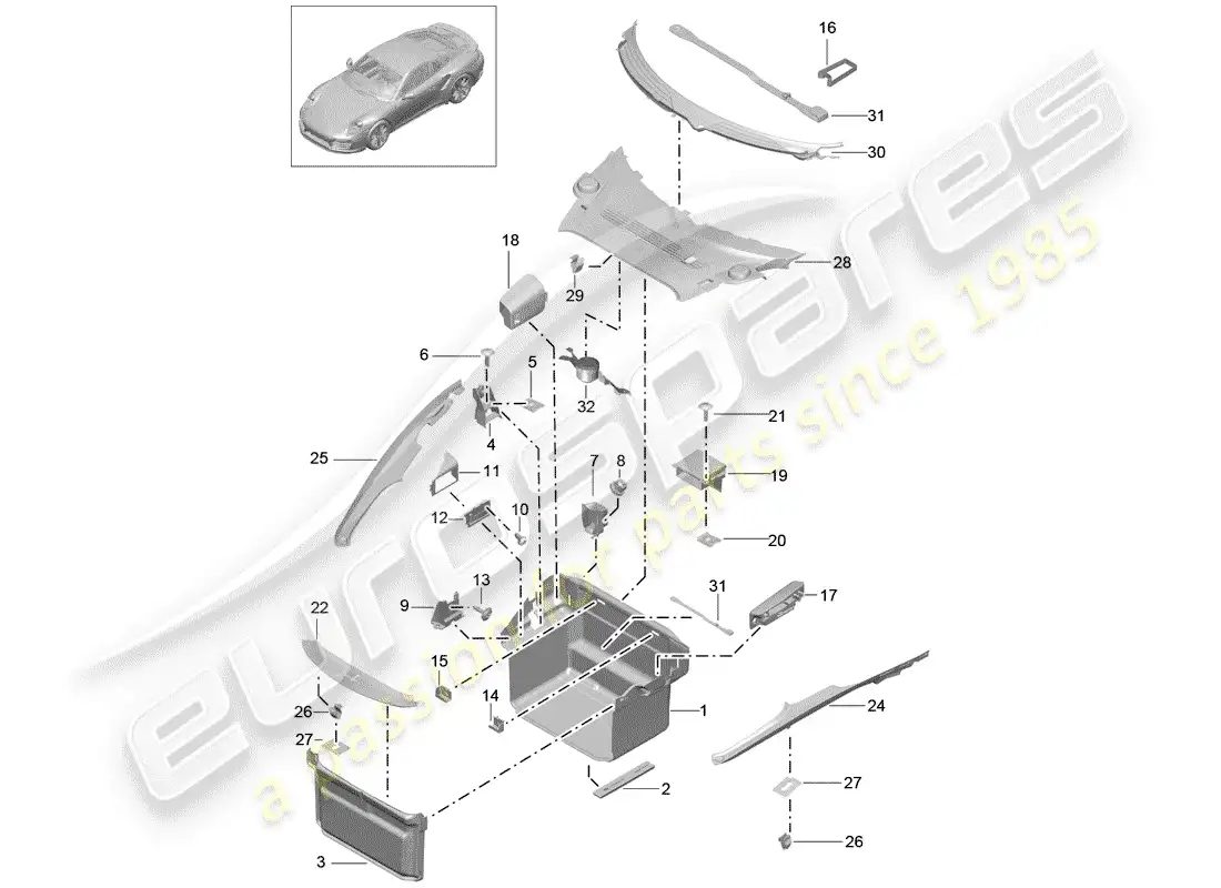 porsche 2016 (991-1 turbo) boot lining parts diagram