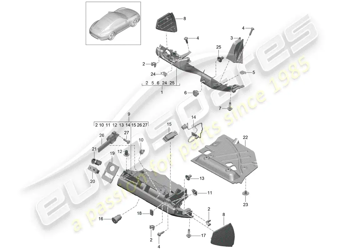 porsche 2013 (991-1) glove box parts diagram