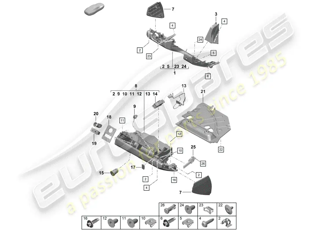 porsche 2019 (718 boxster spyder) glove box parts diagram
