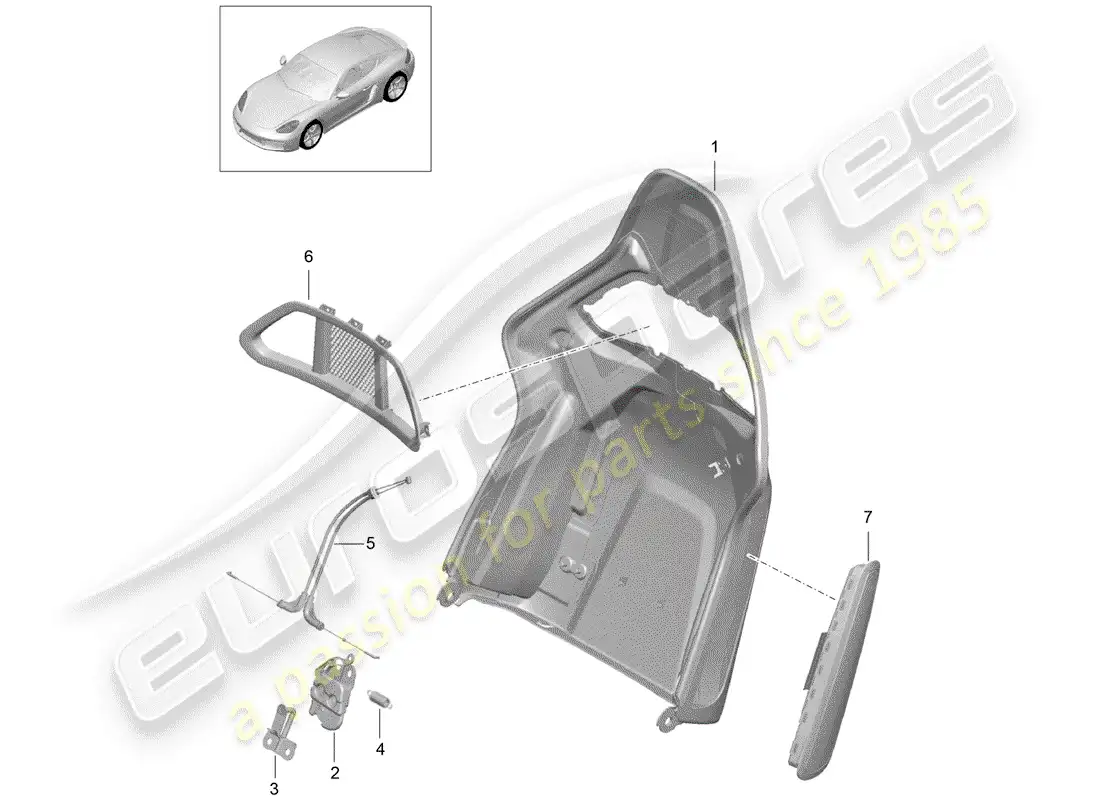 porsche 2019 (718 cayman) backrest shell parts diagram