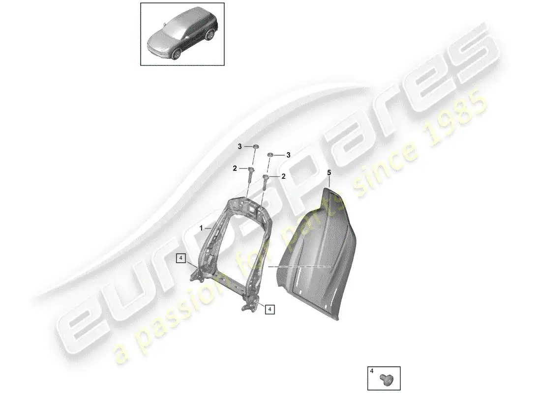 porsche 2018 (cayenne e3 9ya/9yb) frame - backrest parts diagram
