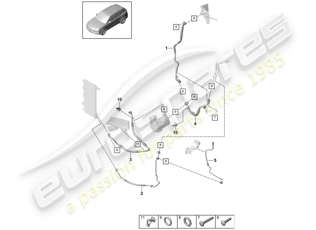 porsche 2018 (cayenne e3 9ya/9yb) refrigerant circuit parts diagram