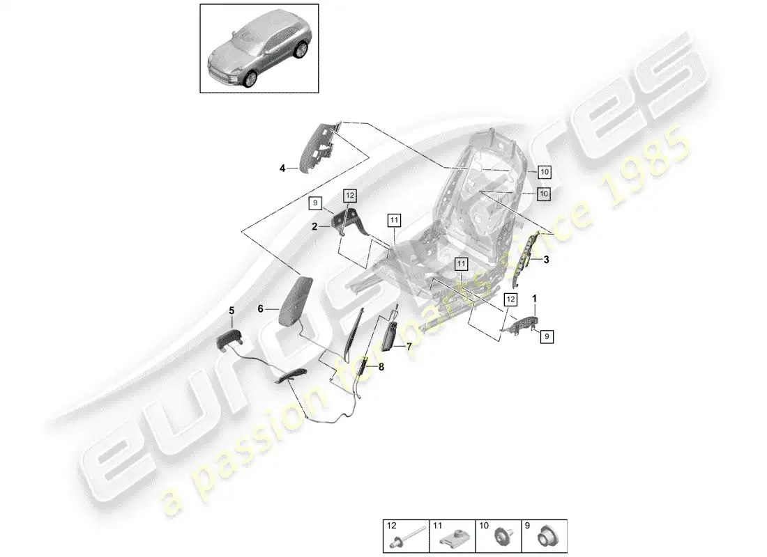 porsche 2019 (macan) pneumatic components for seat parts diagram