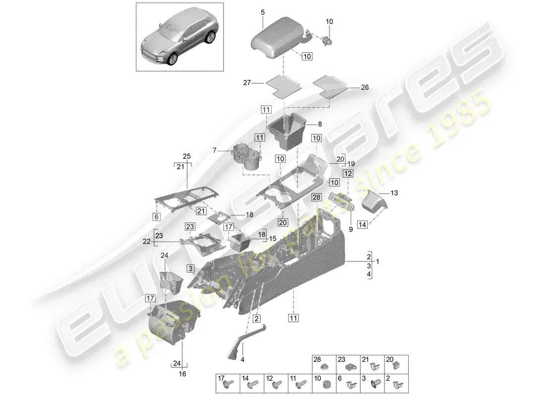 porsche 2019 (macan) center console parts diagram