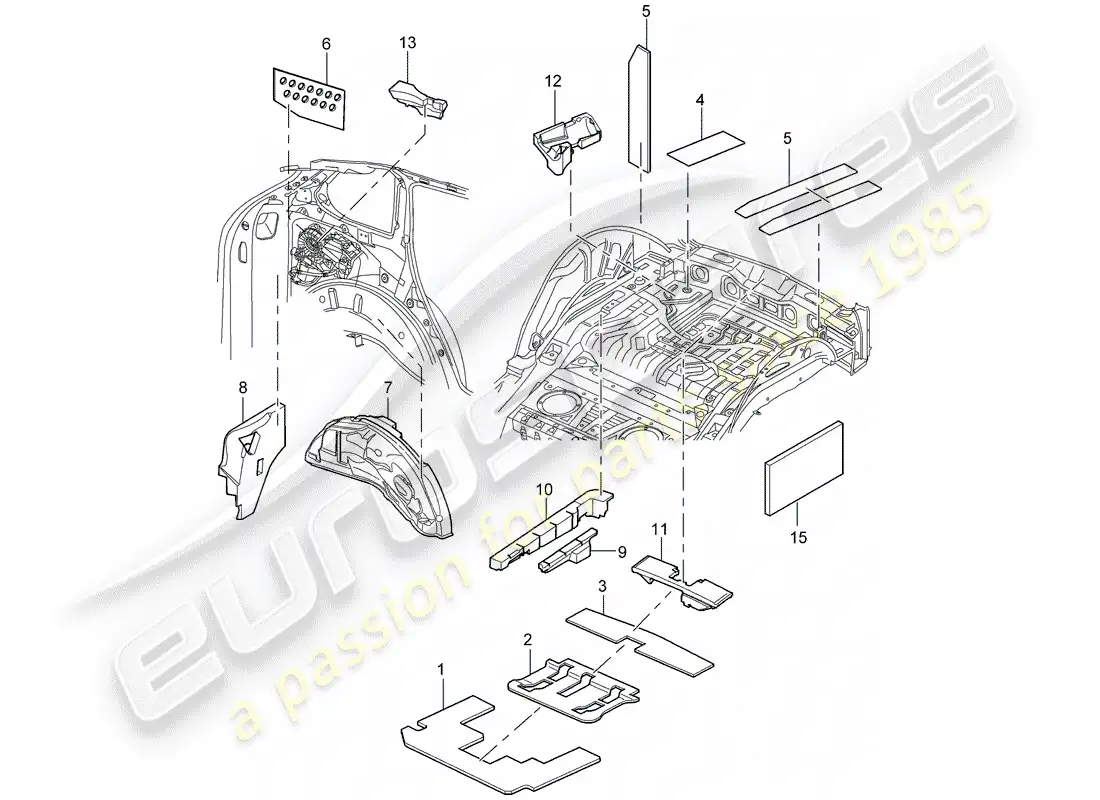 porsche 2005 (cayenne e1 9pa) sound absorber part diagram