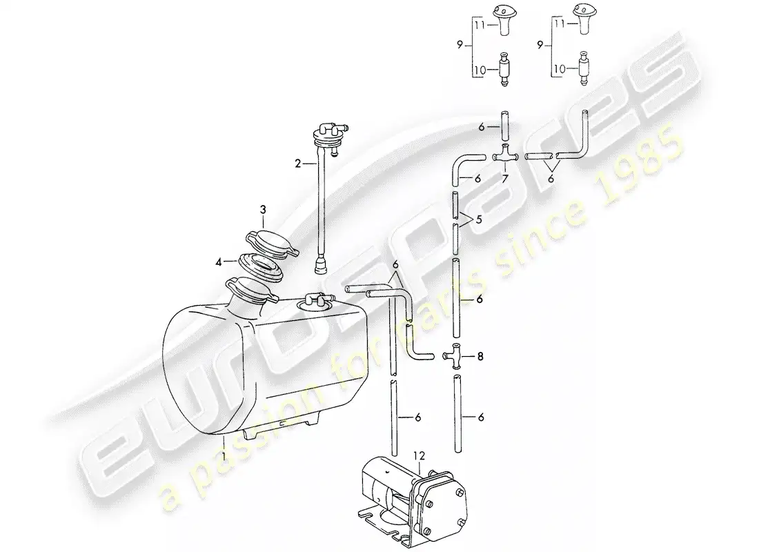 porsche 1971 (911) windshield washer unit parts diagram