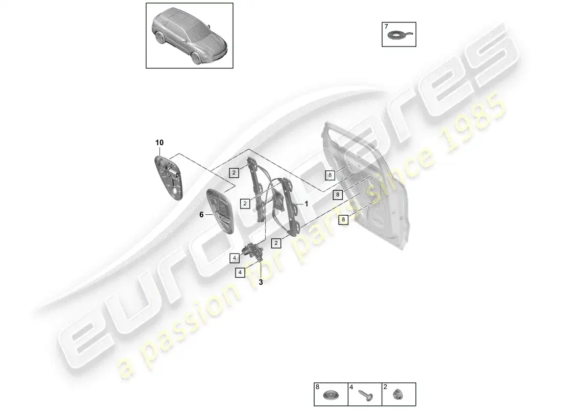 porsche 2018 (cayenne e3 9ya/9yb) window regulator parts diagram
