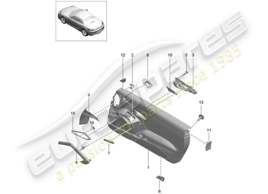 porsche 2015 (981 boxster) door panel parts diagram