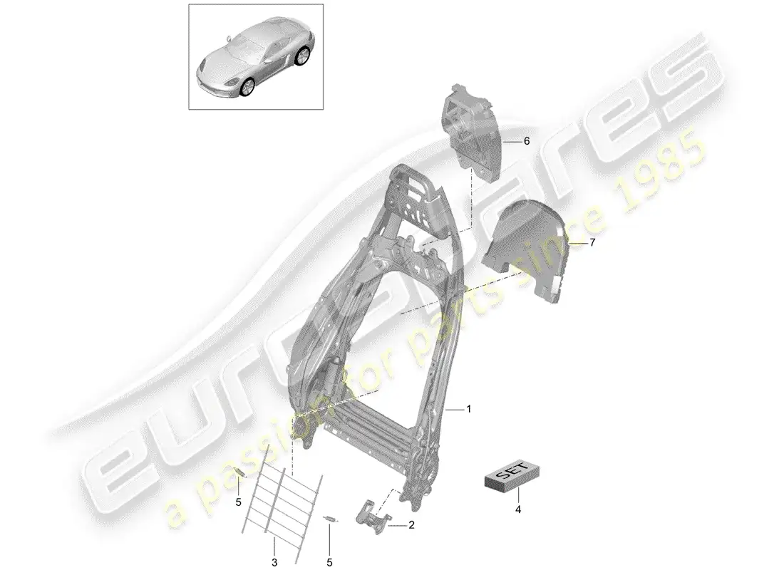 porsche 2018 (718 cayman) frame - backrest parts diagram