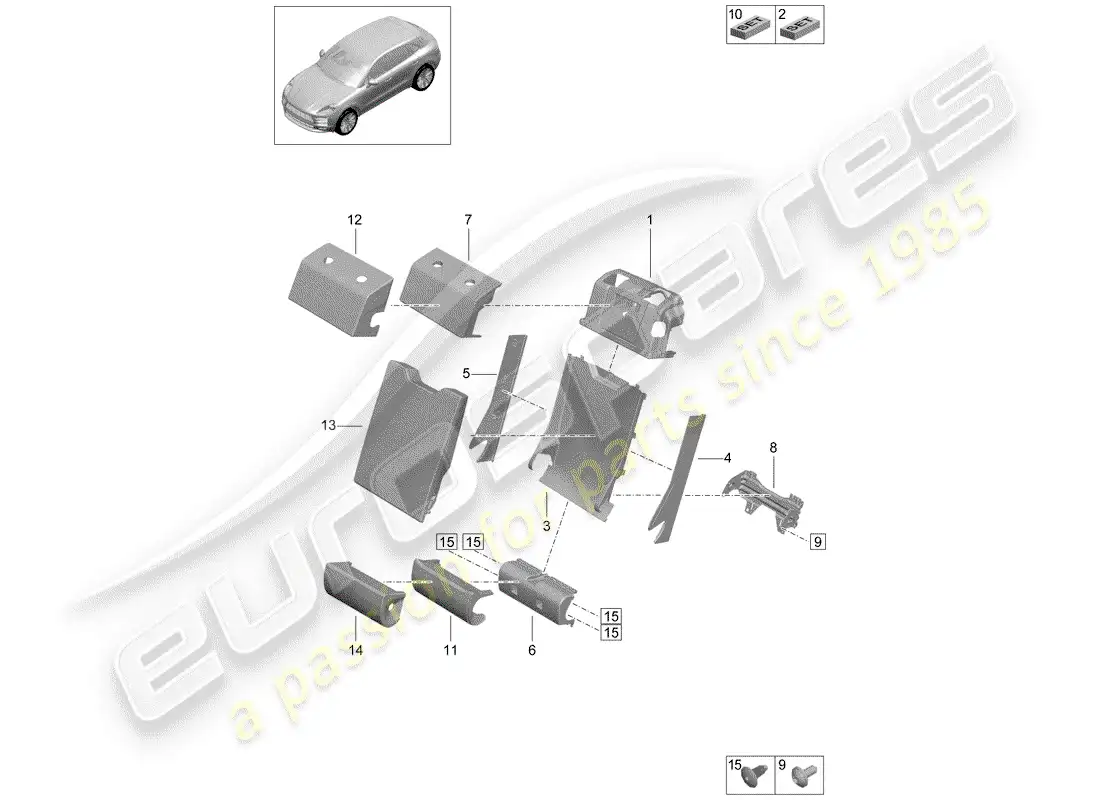 porsche 2019 (macan) flap, center parts diagram