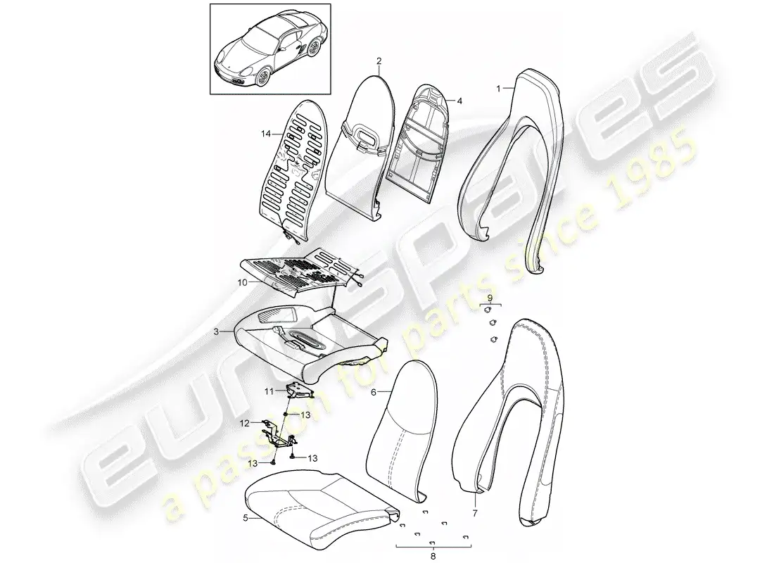 porsche 2011 (987 cayman) foam part parts diagram