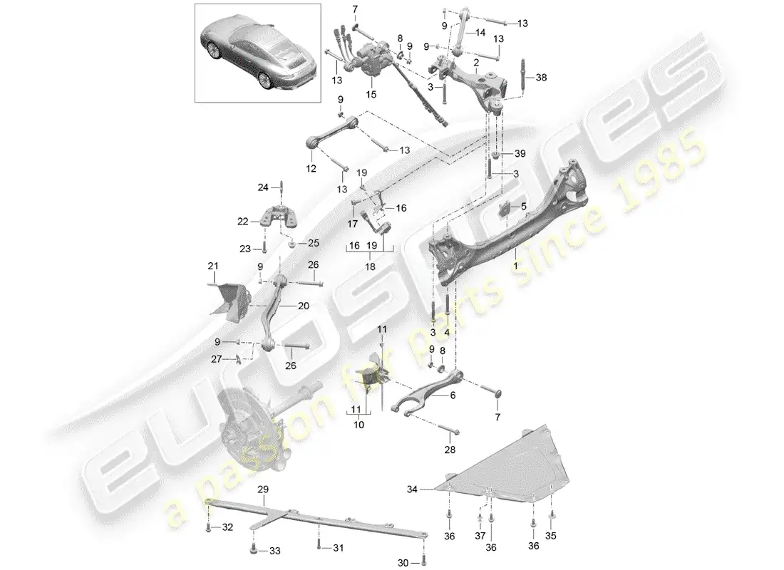 porsche 2015 (991-1 turbo) rear axle parts diagram