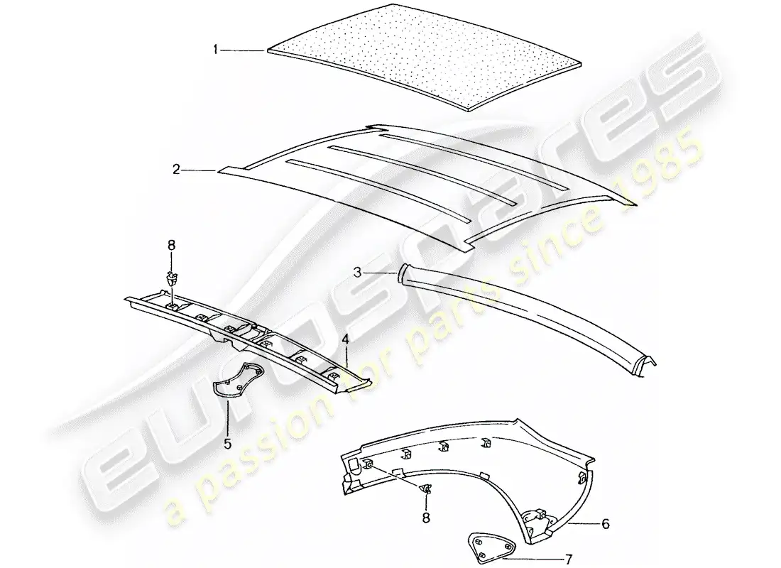 porsche 2002 (986 boxster) hardtop - interior equipment parts diagram