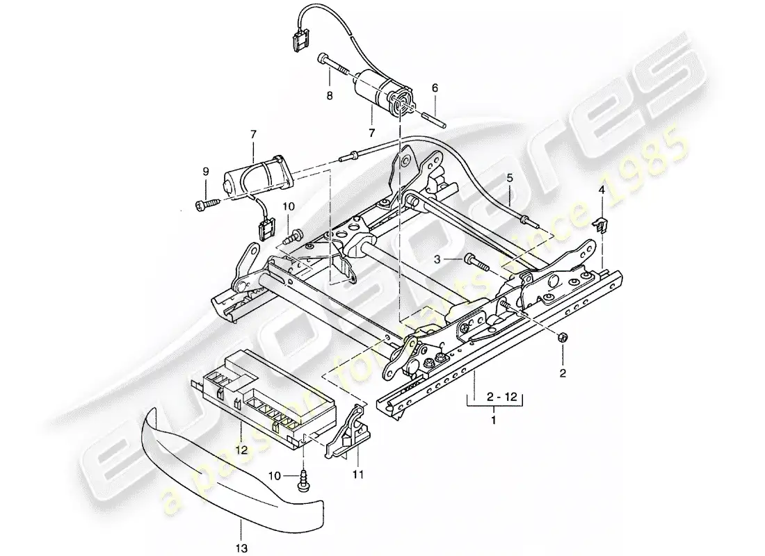 porsche 1999 (986 boxster) seat frame - comfort seat parts diagram