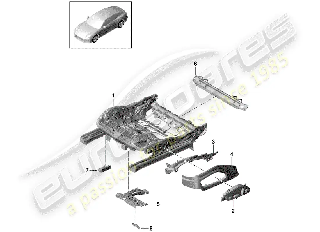 porsche 2017 (panamera 971-1) seat frame parts diagram
