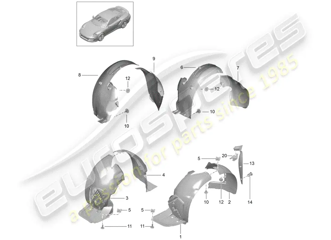 porsche 2017 (991-2 turbo) wheelhouse protector parts diagram