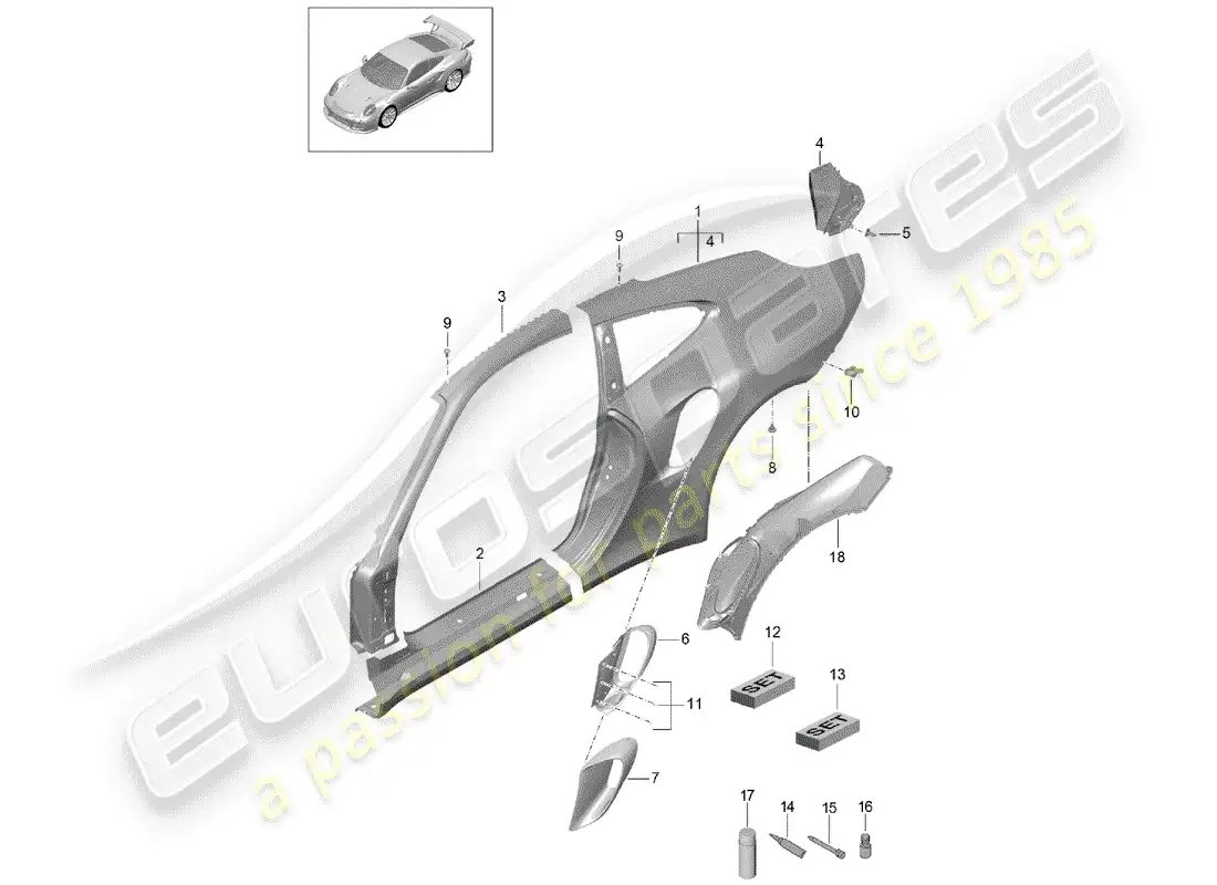 porsche 2017 (991-2 turbo) side panel part diagram