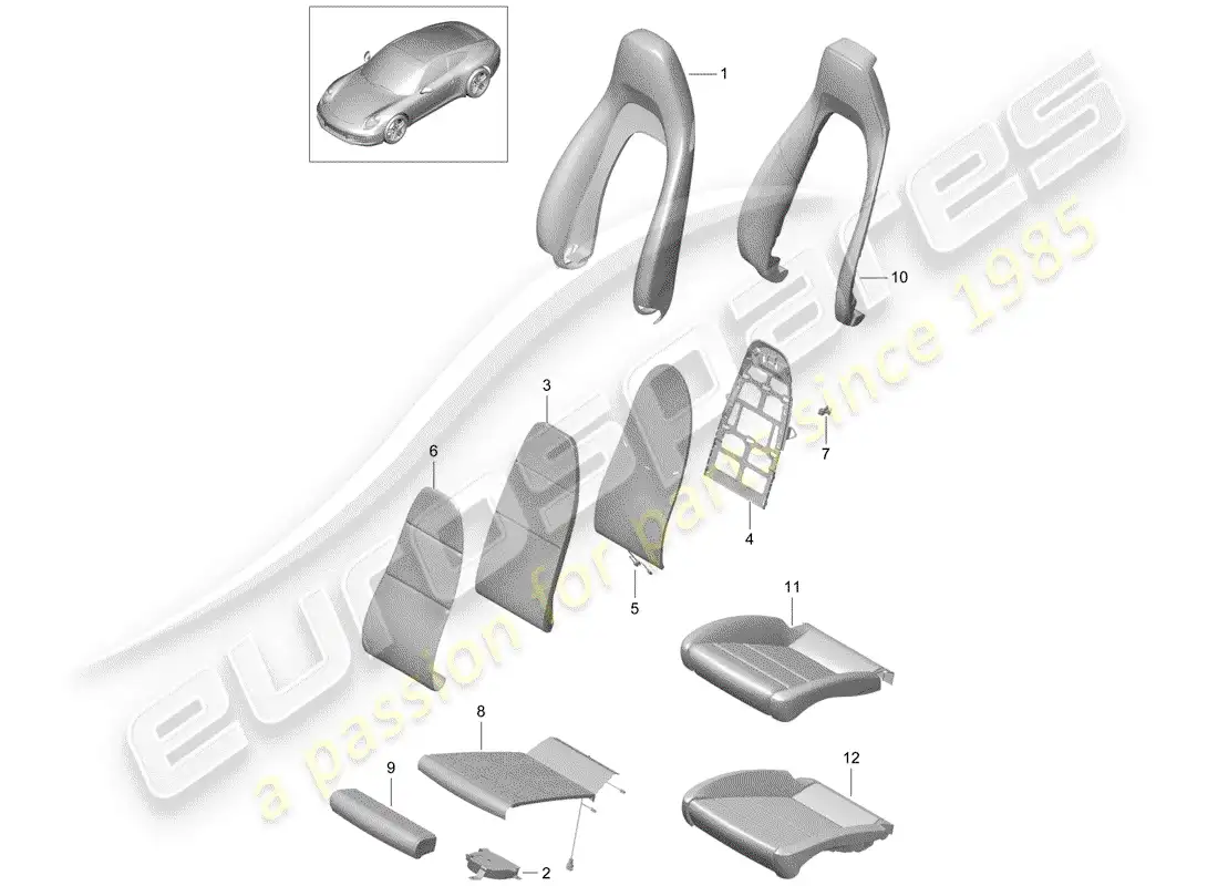 porsche 2012 (991-1) foam part parts diagram