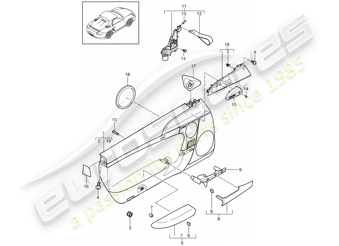 porsche 2011 (987 boxster) door panel parts diagram