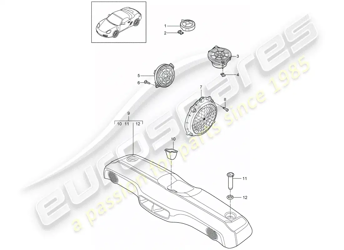 porsche 2011 (987 boxster) loudspeaker parts diagram