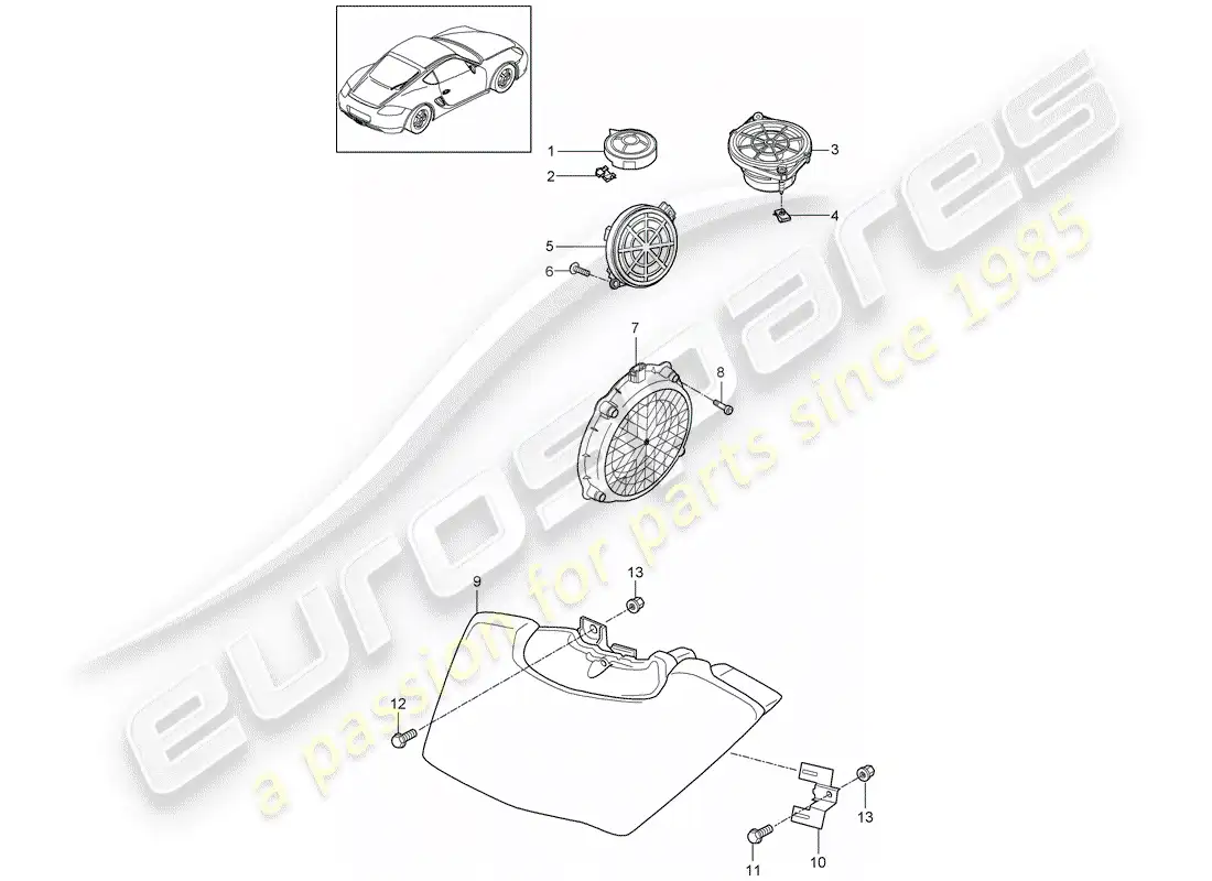 porsche 2011 (987 cayman) loudspeaker parts diagram