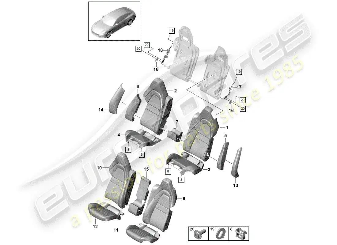porsche 2020 (panamera 971-1) seat parts diagram