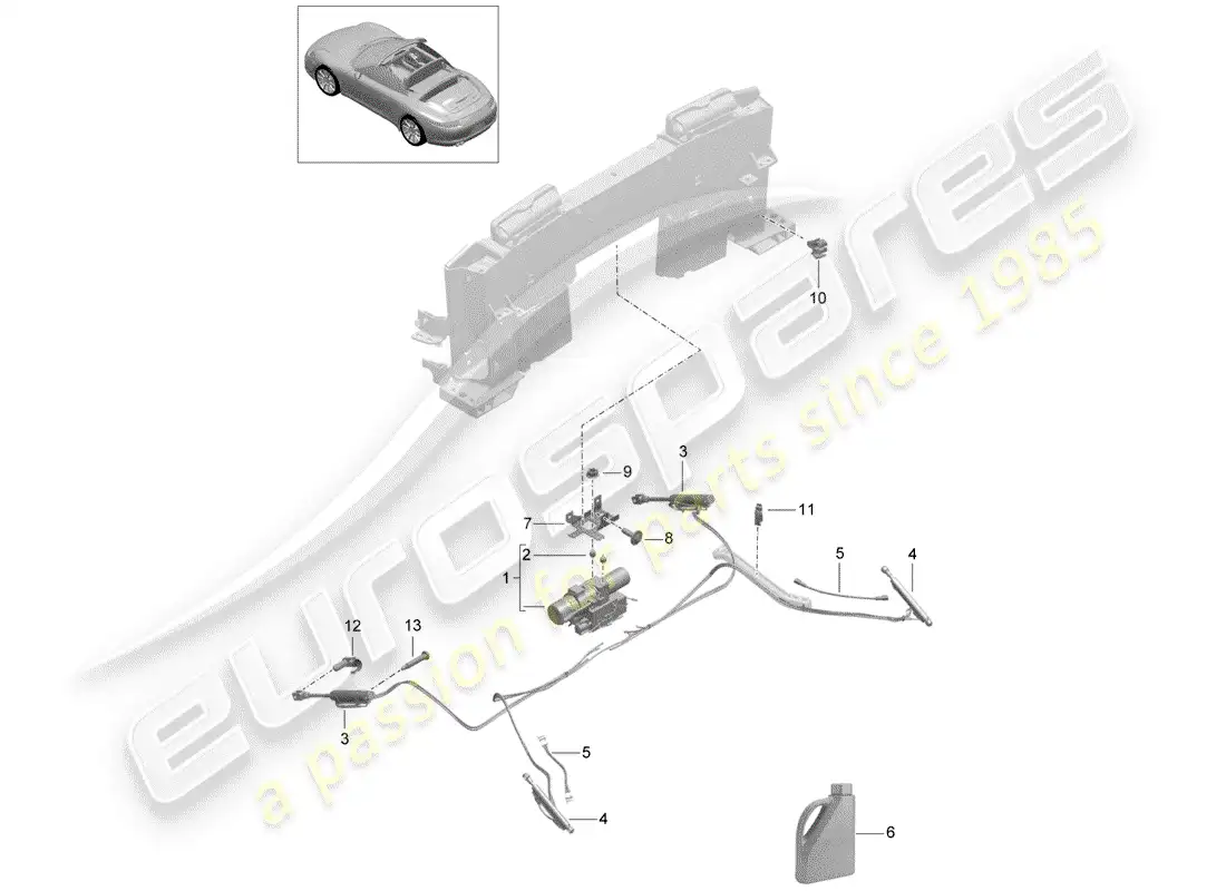 porsche 2016 (991-1) convertible top parts diagram