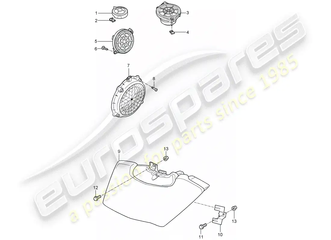 porsche 2007 (987 cayman) loudspeaker parts diagram