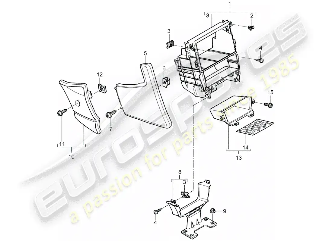 porsche 2005 (987 boxster) center console parts diagram