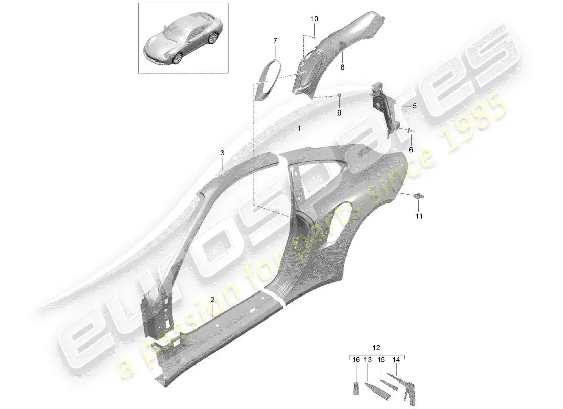 porsche 2017 (991-2 turbo) side panel part diagram