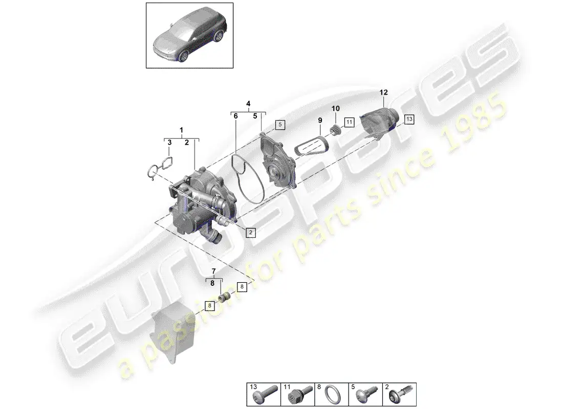 porsche 2018 (cayenne e3 9ya/9yb) thermostat parts diagram