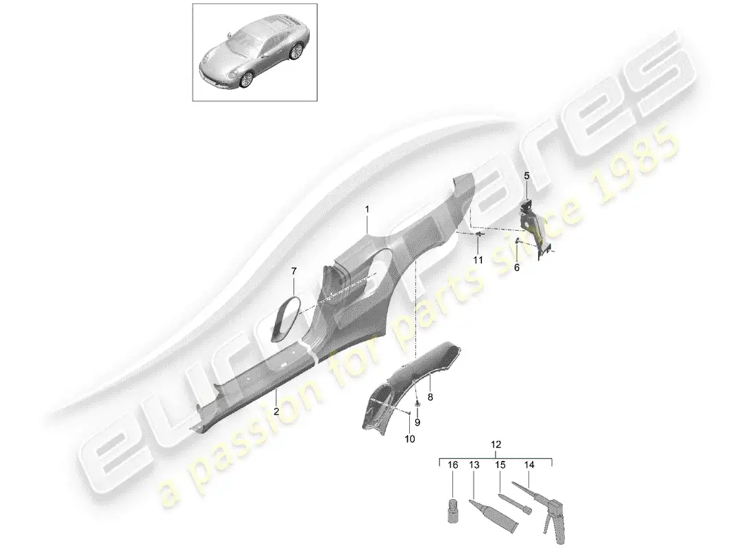 porsche 2017 (991-2 turbo) side panel parts diagram