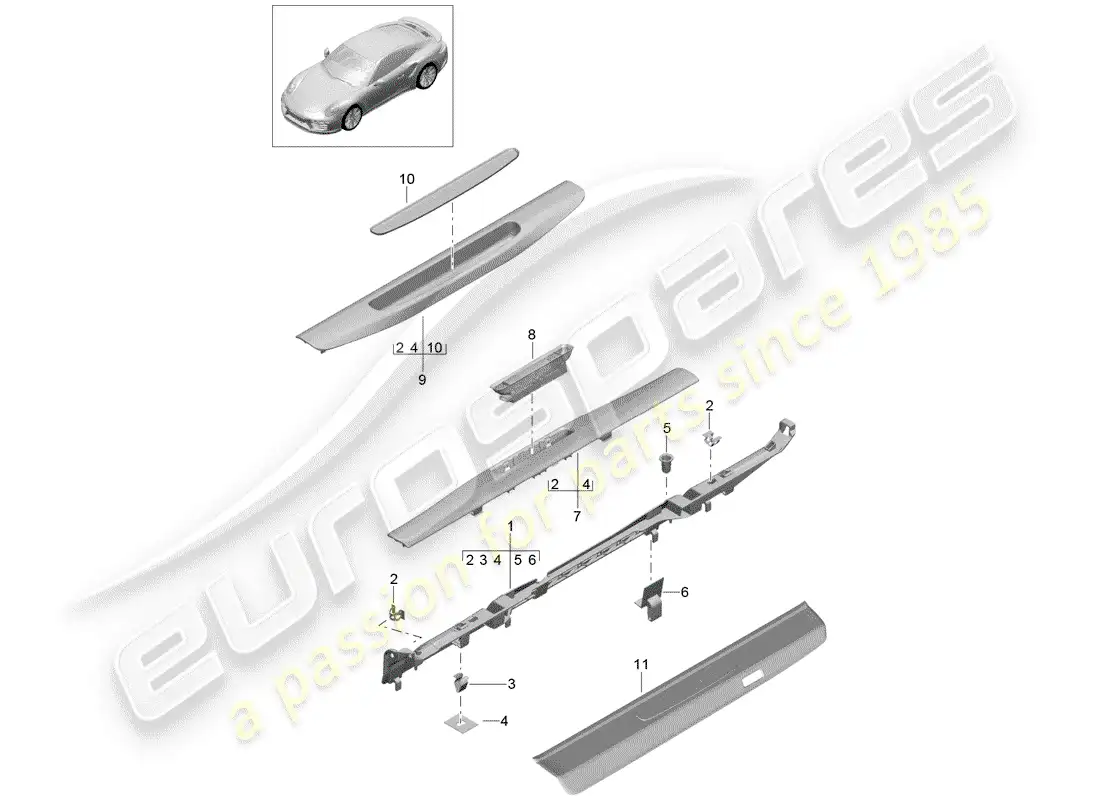 porsche 2016 (991-1 turbo) lining parts diagram