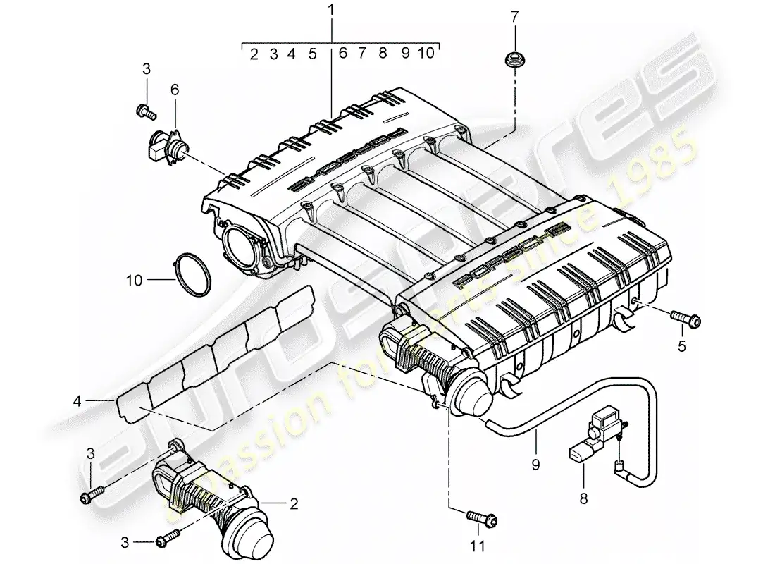 porsche 2009 (cayenne e1 9pa) intake manifold part diagram