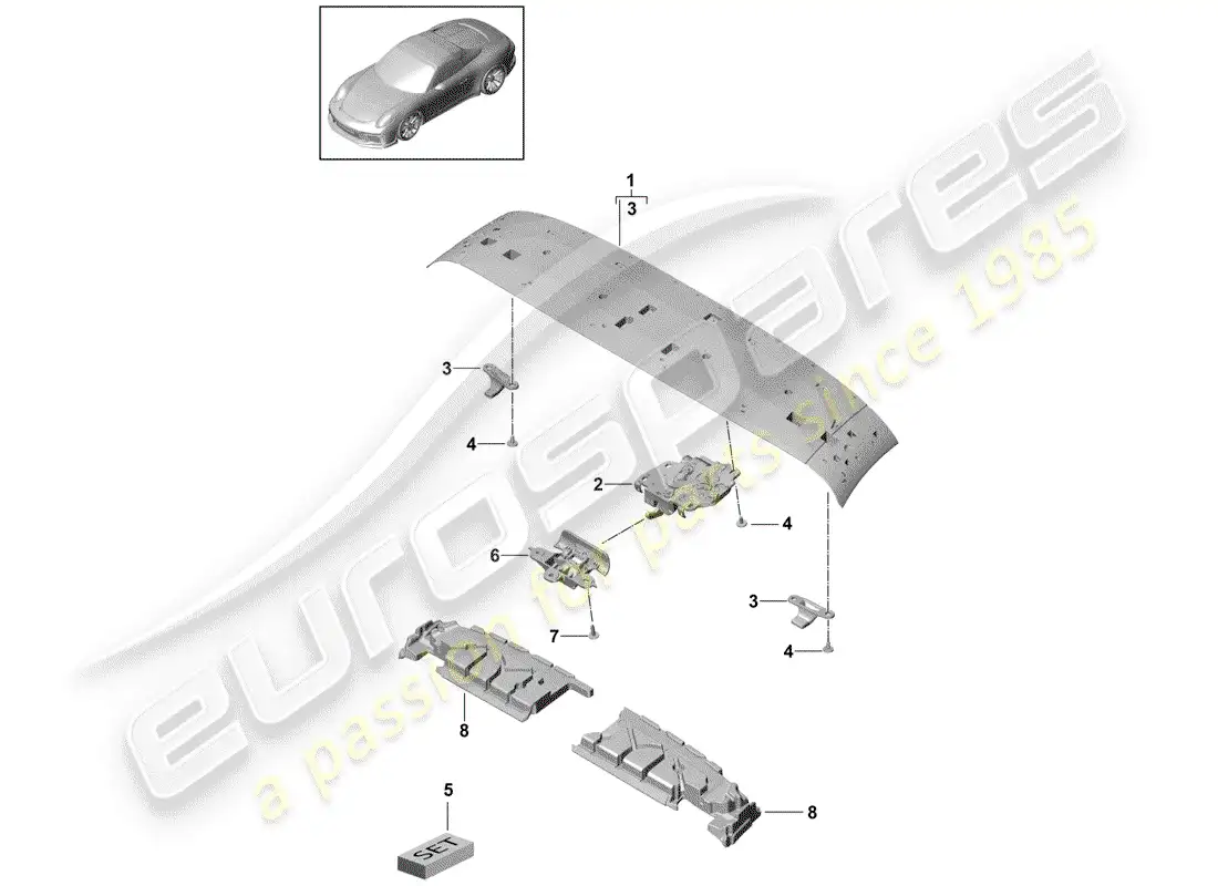 porsche 2014 (991-1 r/gt3/rs) top frame parts diagram