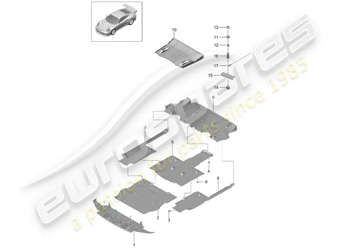 porsche 2017 (991-2 turbo) underbody lining parts diagram