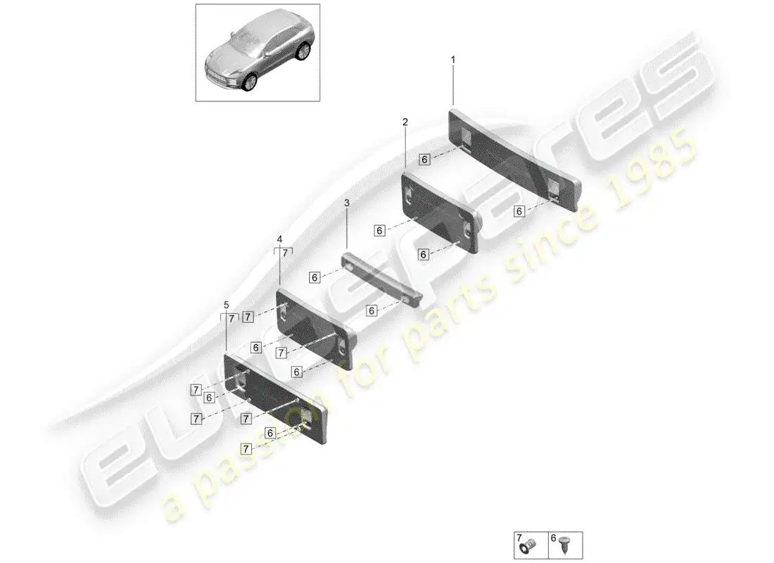 porsche 2020 (macan) license plate bracket part diagram