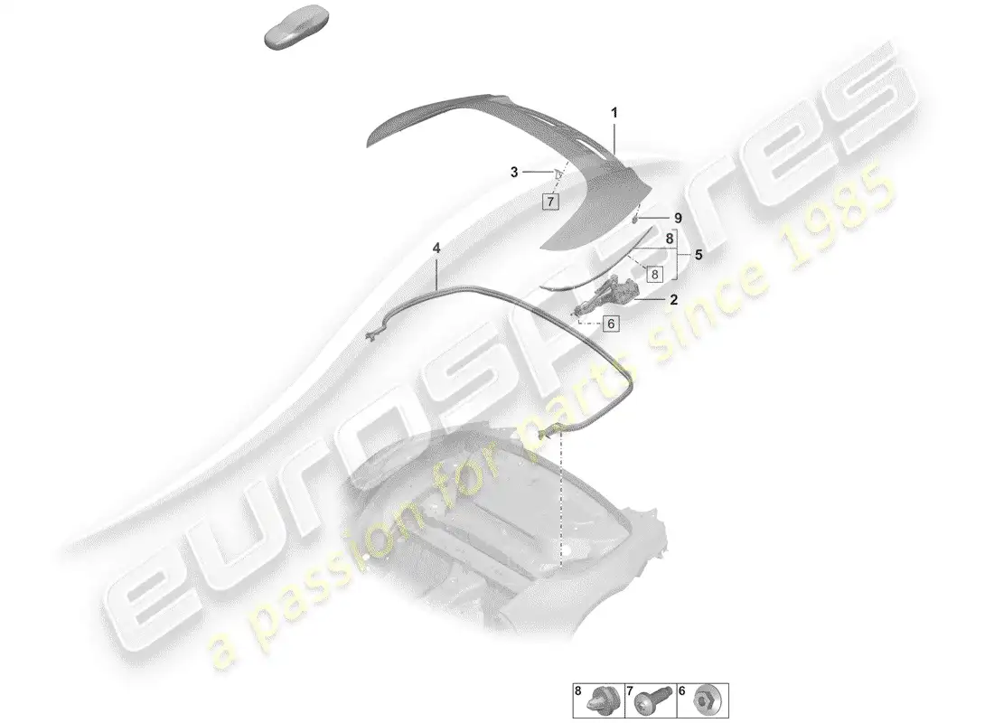 porsche 2020 (992-1) cover for top stowage box parts diagram