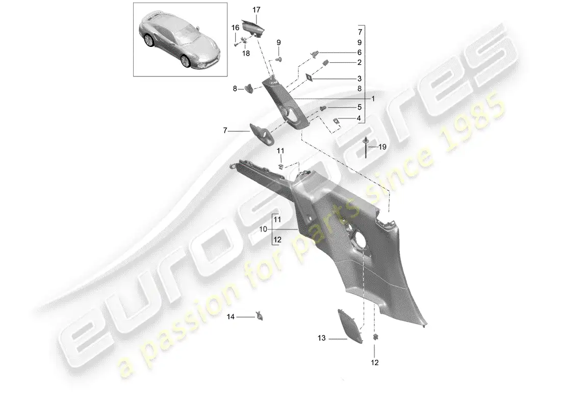 porsche 2016 (991-1 turbo) quarter trim panel parts diagram