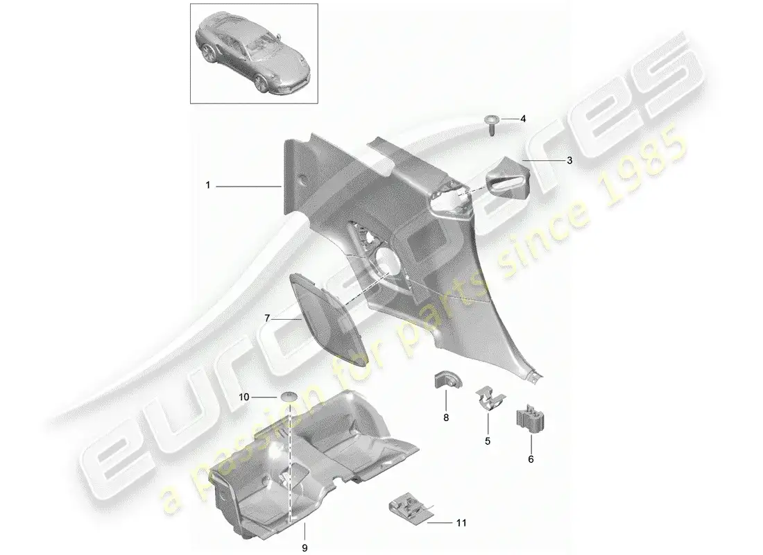 porsche 2016 (991-1 turbo) quarter trim panel parts diagram