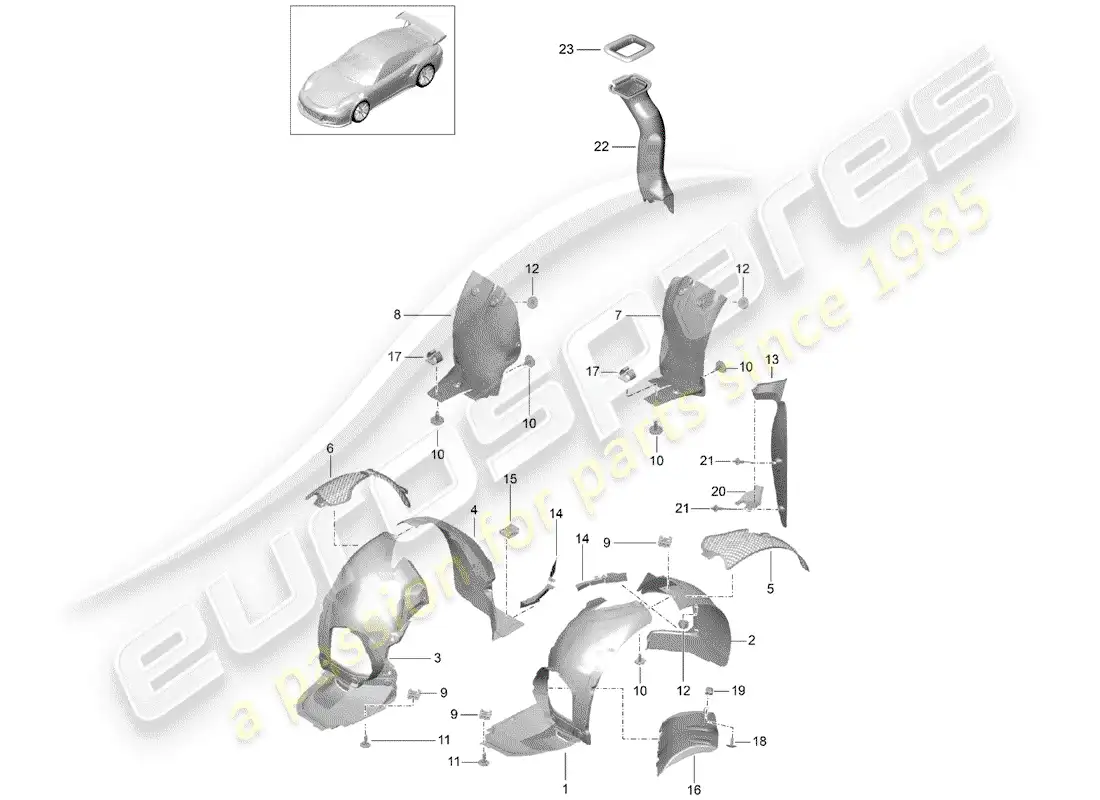 porsche 2015 (991-1 r/gt3/rs) wheelhouse protector parts diagram